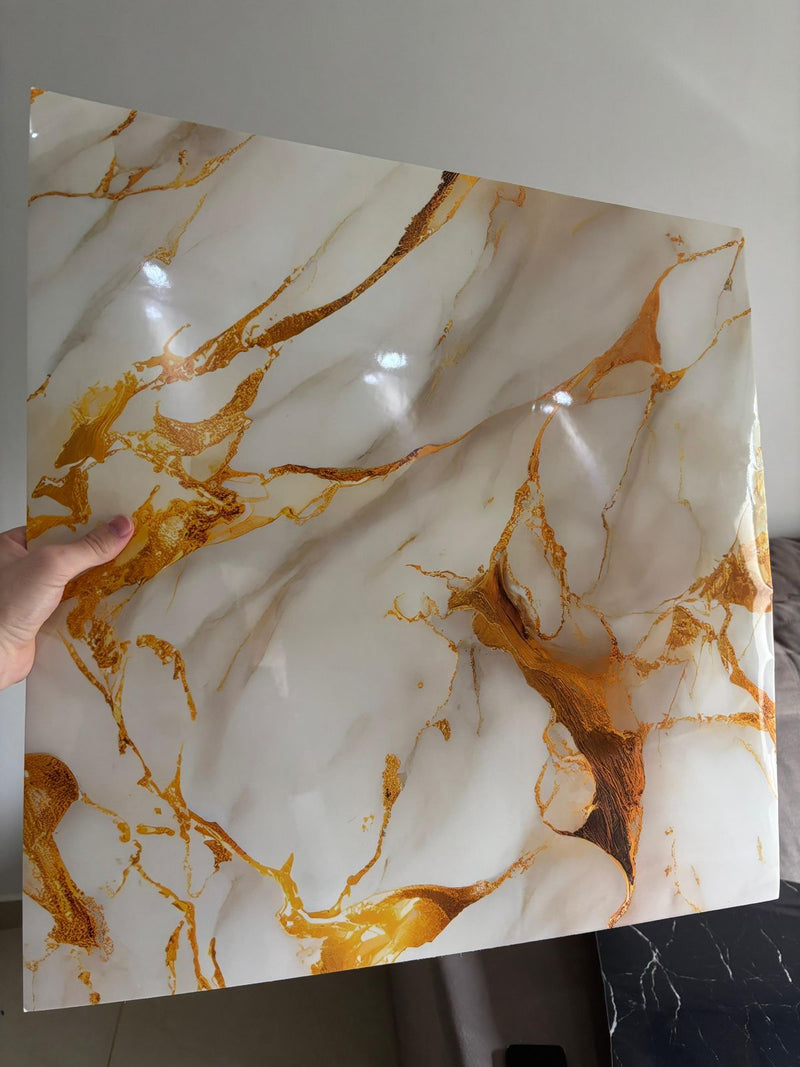 Placa Adesiva 3D Mármore Autocolante | Porcelanato Lavável 60x60 Revestimento Parede Cozinha Banheiro